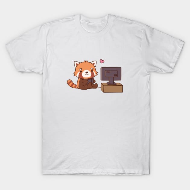 Cute Red Panda Loves Video Games T-Shirt by rustydoodle